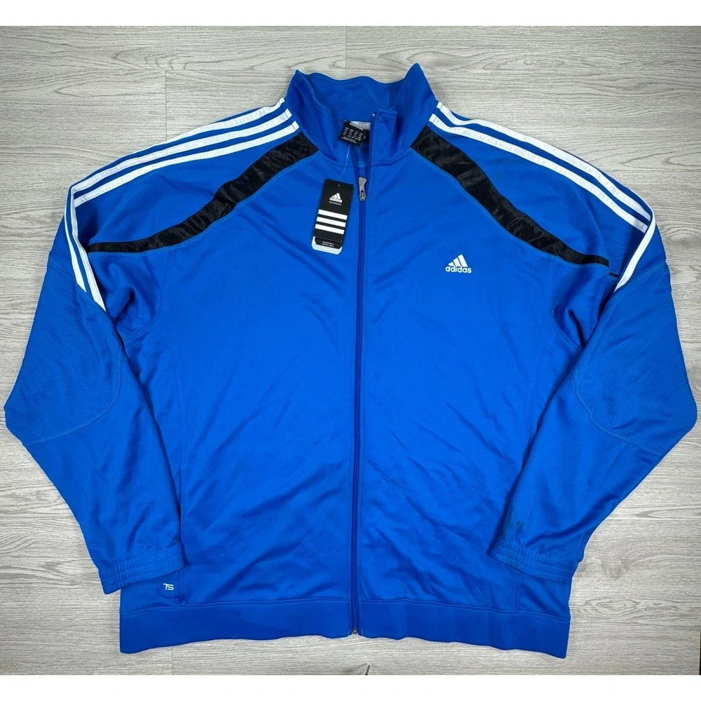Adidas Men's 5XL Blue Clima365 3-Stripe Full Zip Track Jacket Warm Up NWT